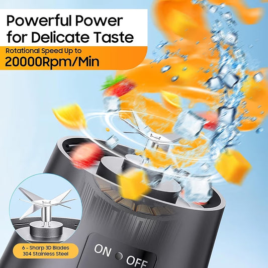 Portable Juicer Blender with 6-Blade, USB Rechargeable, Personal Smoothie Maker, Protein Shake Mixer, Built-In Bottle, for Home, Travel and Gym 400+ bought in past month 60% off